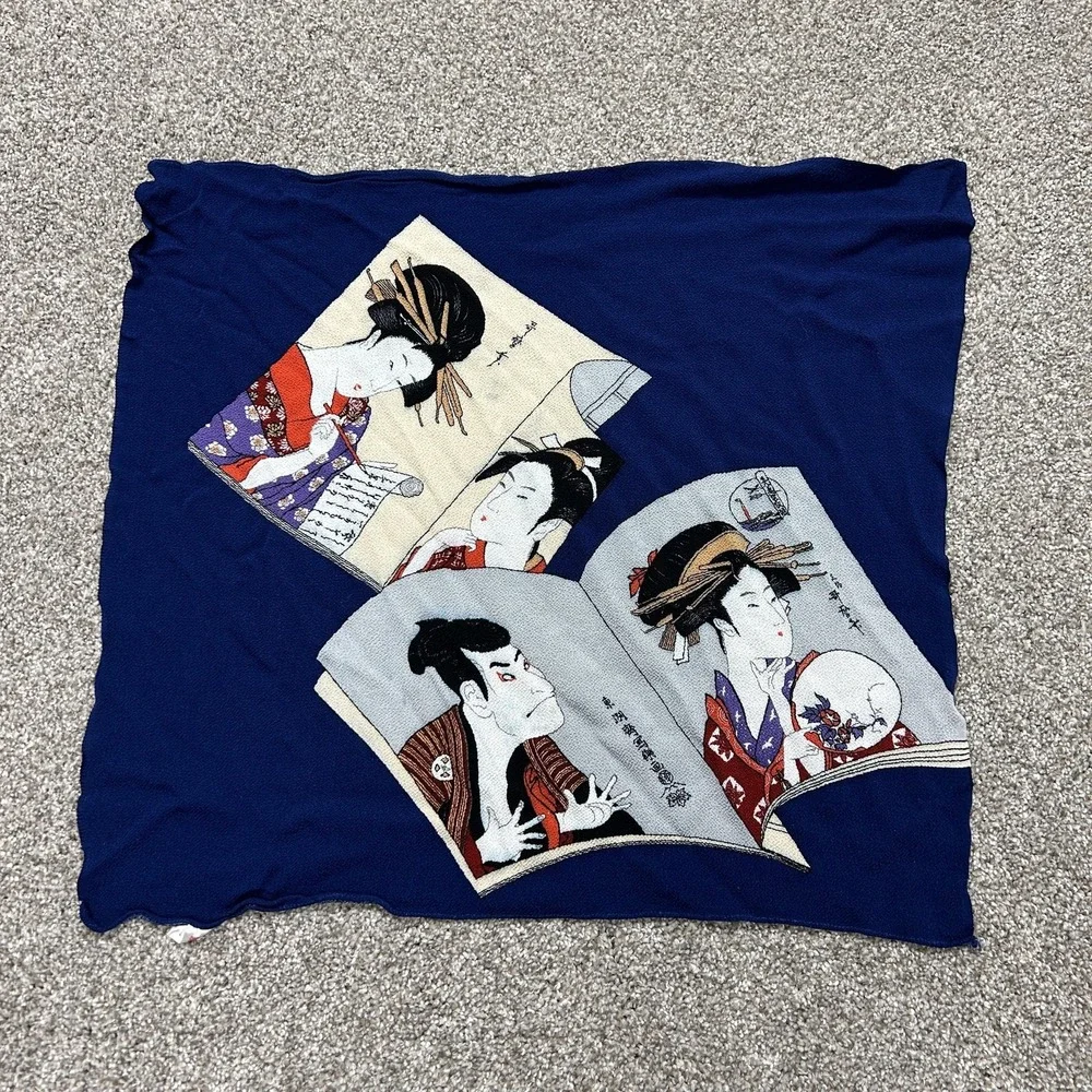 Blue Rayon Japanese Art Print Square Scarf Womens Geometric Wrap CKT6510